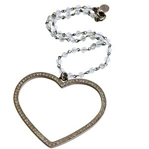 Sisi Amber Crystal silver heart necklace Beaded rhinestone Statement Jeweled Y2K